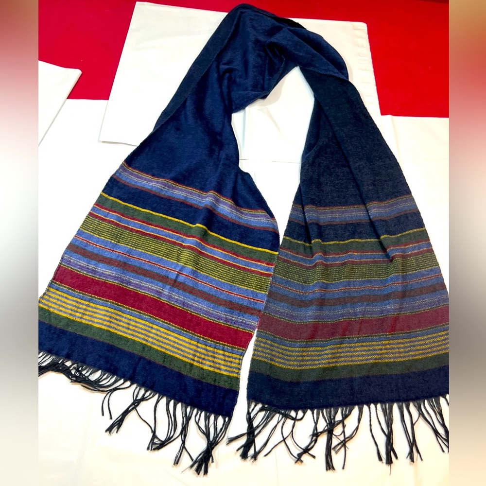 Corrieri Ido blue Striped scarf Wool Fringe  green Burgundy Long wrap Italy Made